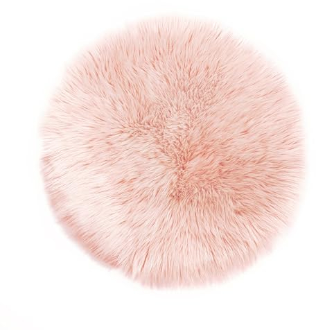 Teppich Wölkchen Schaffell Lammfell Imitat, Fell Rund, Fellteppich Rund, Kunstfell Teppich - Flauschiger Teppich Wohnzimmer, Bettvorleger Schlafzimmer - Rosa - Rund 120cm