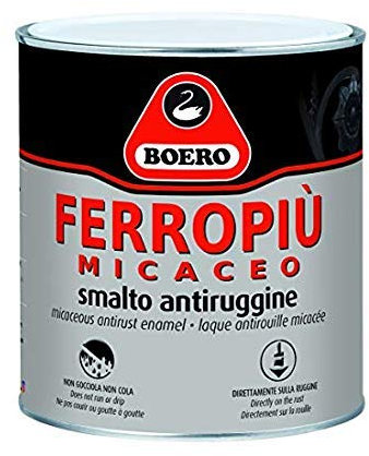 FERROPIU' MICACEO BOERO SMALTO ANTIRUGGINE X INTERNI ED ESTERNI APPLICABILE DIRETTAMENTE SULLA RUGGINE, ASPETTO ANTICO LT. 2,500 GRIGIO CHIARO GRANA FINE.