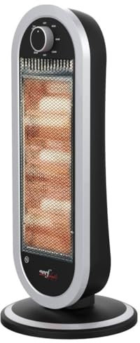 Melchioni Family | Stufa Alogena Elettrica con 3 Resistenze, 1200w, Funzione di Oscillazione, 3 Modalità di Potenza, Modello Sahara, Colore Nero/Silver