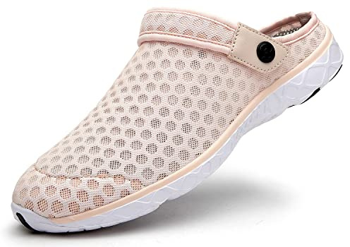 Eagsouni Mens Womens Breathable Mesh Slippers Beach Sandals Garden Clogs Hollow Out Outdoor Sports Casual Summer Shoes Flip Flops, E Pink, 6.5 UK