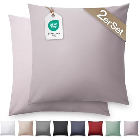 Blumtal Mako Satin Kissenbezug 40x40 Baumwolle Grau - 2er Set Kissenbezüge aus 100% Baumwolle - edle Glanzoptik & Reißverschluss - Satin Kissenbezug für Kissen 40x40 Dekokissen & Sofakissen