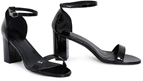 shelikes Mens Womens Unisex Drag Queen Cross Peep Toe Buckle Ankle Plus Size Heels [Black Patent,9 UK / 43 EU]