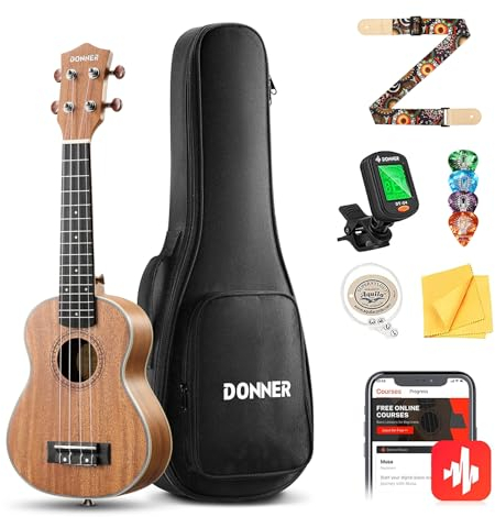 Donner Konzert Ukulele 23 Zoll für Anfänger Kinder Erwachsene Ukulele Starter Kit Mahagonieholz mit Nylon Saiten Hawaii Gitarre DUC200