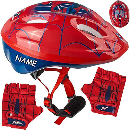 alles-meine.de GmbH Set: Kinderhelm/Fahrradhelm + Fahrradhandschuhe___ Spyderman - inkl. Name - Gr. 52-56 - Circa 3 bis 15 Jahre - Größen verstellbar/mitwachsend - TÜV gep..
