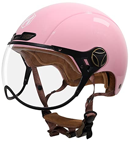 Motorrad Jethelm Retro 3/4 Erwachsene Sommer Motorradhelm für Herren Damen mit Visier DOT/ECE zertifiziert Vintage Roller Moped Bike Jet Halbschalenhelm Pink,C,XL