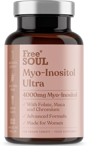Free Soul Myo-Inositol Ultra Supplement | 4,000mg Myo-Inositol, 200ug Folate, 100ug Chromium Plus 10,000mg Maca for Women | Supplements for Women | Vegan & Gluten-Free | 120 Tablets