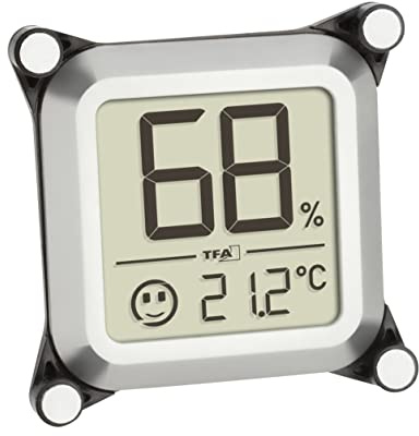 TFA Dostmann Zigarren-Hygrometer digital, 30.5056.54, zum Einbauen in den Humidor/Zigarrenschrank, zur Luftfeuchtigkeitsmessung, mit Smiley-Indikator, silber