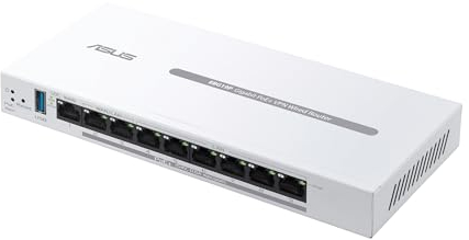 ASUS EBG19P kabelgebundener Gigabit PoE+ VPN-Router, 8 PoE+, 123 W, bis zu 3 Ethernet-Ports WAN+1 USB WAN, unterstützt AP, Netzwerksicherheit, einfache zentrale Verwaltung mit ExpertWiFi App, weiß