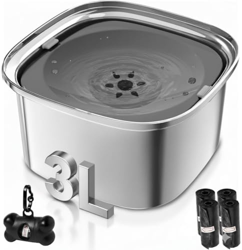NOOGUI - Ciotola per Cani - Capacità 3L - Recipiente Antigoccia Antischizzo Antiribaltamento - Accessorio Animali Base Antiscivolo - Ciotola Acqua Cane - Dispenser Con 4 Sacchetti Inclusi
