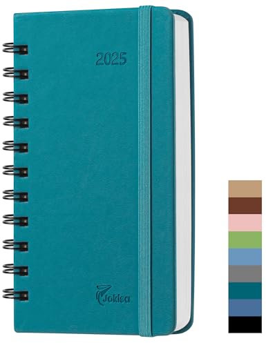 Taschenkalender 2025 Klein Spiral Hardcover, kalender 2025 A6 (16.5x10cm), Buchkalender 2025 (Jan.2025-Dez.2025), Wochenplaner mit PU-Leder, Terminplaner Planer 1 Woche 2 Seite (Blau)