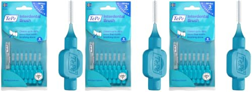 TePe Interdental Brush, Original, Blue, 0.6 mm/ISO 3, 8pcs, Plaque Removal, efficient Clean Between the Teeth, Tooth Floss, for Narrow Gaps (Pack of 3)