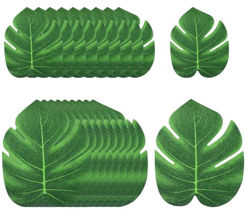 Molain Hojas de palma artificiales, 20 hojas de palma tropicales grandes, frondas decorativas de palma sintética de Monstera para decoración hawaiana, fiesta de selva y detalles del hogar, decoración