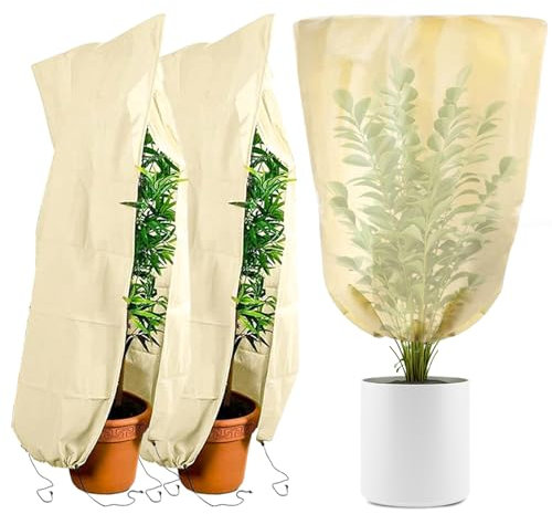 Winterschutz für Pflanzen 100x80cm 70g/m², 3 Stück Pflanzenschutz Winter mit Reißverschluss und Zugband, Frostschutz für Kübelpflanzen, Reißfest und Wiederverwendbar, Ideal für Olivenbaum und Palmen