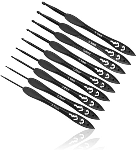 0XBIT Crochet Hook Set, 9 Pieces, Vintage Black Aluminum, 2mm-6mm, Ergonomic, DIY & Beginners