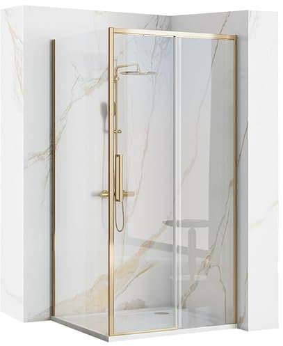 Rea Box doccia Rapid Slide Gold 130x80 Cabina Doccia senza piatto doccia Vetro di sicurezza temperato Transparentne 6mm (d'oro) porta: 130 parete: 80 cm