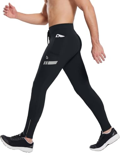 Baleaf - Pantalon thermique pour homme avec doublure en polaire - Course et cyclisme - Imperméable - Poches - Fermeture éclair - Jambes en molleton - 71/76 cm, XXL