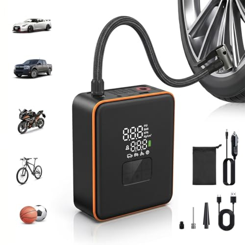 COCHEJUGAR Compresor de aire portátil para inflador de neumáticos, bomba de aire inalámbrica para automóvil, SUV, bicicletas y más, inflado 5 veces más rápido con 7800 mAh 12 V CC, doble potencia,