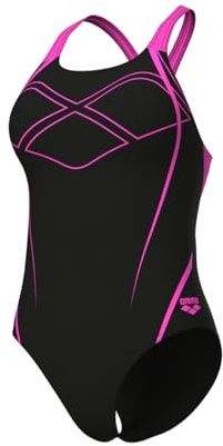 ARENA Feel Graphic Swim Pro Back Traje de Baño para Mujer, Bañador de Secado Rápido, Deportivo en Tejido Maxfit Eco Resistente al Cloro y a la Sal con Protección UV UPF 50+