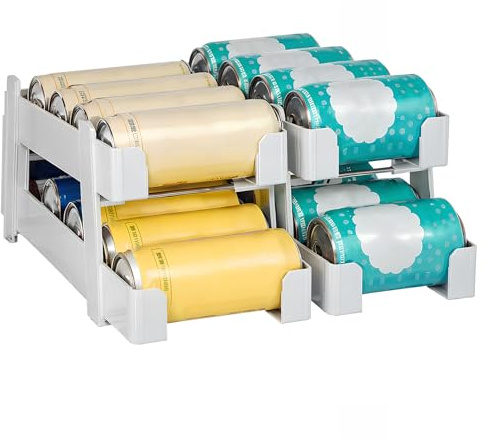 Dokeno Organizador de Latas Nevera Autopropulsado, 2 Piezas, 335ml/473ml, Blancas