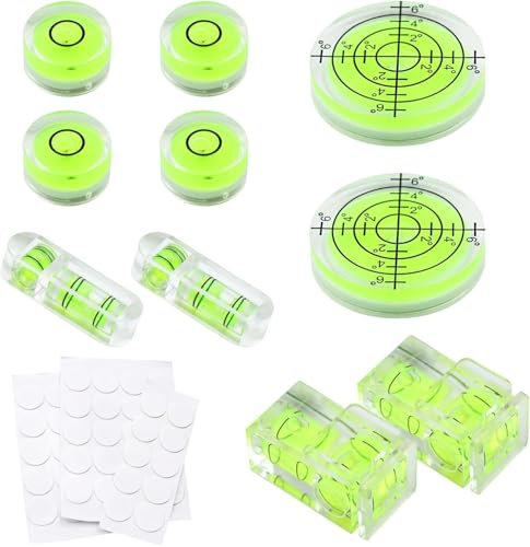 HENGBIRD 10 Pcs Mini Niveau à Bulle Petit Niveau A Bulle Rond Carré Rond Bulle Niveau Horizontal Niveaux à Bulle Précision pour Appareils Photo Trépied Phonographe Avec 50 Pièces en Caoutchouc