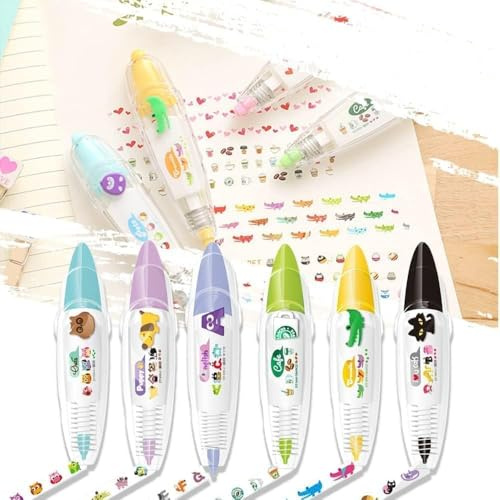 Infinite - Bolígrafos decorativos, diseño de animales lindos, bolígrafo decorativo, calcomanías para álbumes de recortes, cinta de decoración de diario, suministros escolares estéticos (6 unidades)