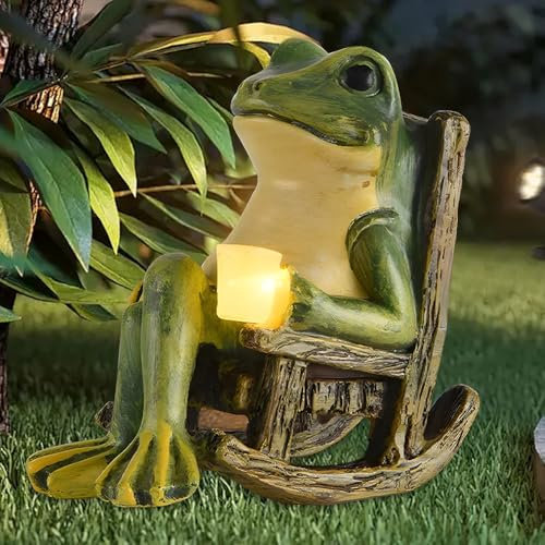 Jonuin Figurines de Grenouille, Grenouille Decorative Jardin Solaire, Figurine Grenouille Résine Étanche, Décoration de Jardin avec Lampes LED, pour Jardin Pelouse Patio Terrasse Porche Cour