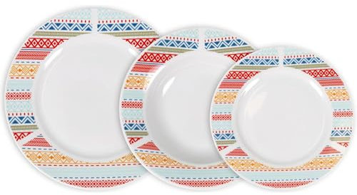 La Mediterránea Vajilla Completa 18 Piezas de Vidrio Templado, Incluye 6 Platos Llanos, 6 Platos Hondos y 6 Platos de Postre, Colección Palma