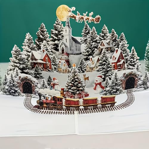 pekifaves 3D Tarjetas de Navidad con Sobres, con Papá Noel, renos y árbol de Navidad, Postales Navidad 3D Pop-Up Christmas Cards para amigos y familiares