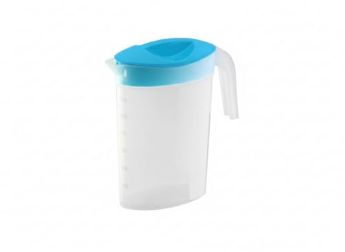 Carafe en plastique avec filtre à glace, 1,5 l, pour réfrigérateur, sans BPA, graduée, anti-goutte, pour eau et jus (bleu T)