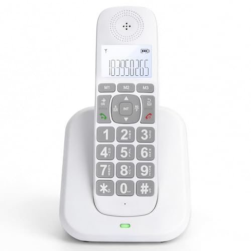 Uvital Cordless Phone with DECT 6.0, LCD, Full-Duplex Speakerphone, White
