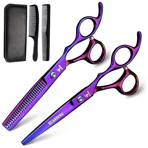 XUANFENG Forbici professionali da parrucchiere da 15,2 cm, per famiglia, adulti, bambini, set da barbiere (set viola)