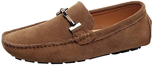 Jamron Herr Eleganta Spänne Loafers Komfort Mocka Ridskor Snygga Mockasin Tofflor Brun SN19020 EU42