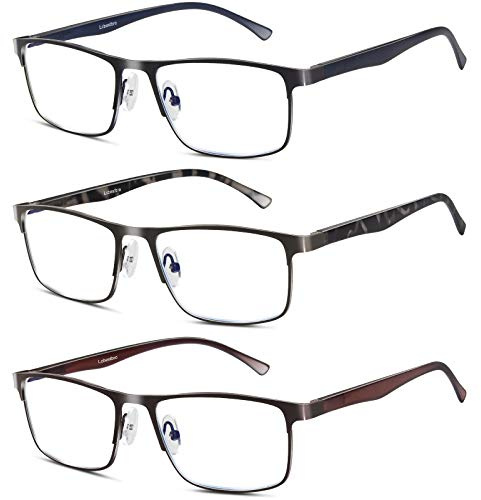 Lcbestbro 3 Pack Business Blue light Blocking Reading Glasses for Men, 2.0 Metal Readers