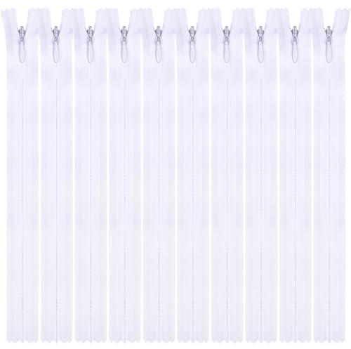 DOITEM 10pcs 20cm/8 Inch Invisible Multicolor Nylon Coil Zippers for Sewing and Crafts, White