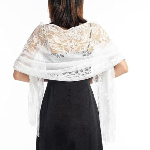 chuangminghangqi Femme Châles Echarpe Foulards en Dentelle Creuse Été Étole de Protection fes Épaules pour Mariages Mariée Bridemaids Cocktail Cérémonies Tenue de Soirée Fête Plage (Blanc)