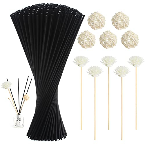 210 Stück Fasern Stäbchen Natural Aroma Reed Diffuser Sticks, 24cm Rattanstäbchen für Raumduft, Duftstäbchen Nachfüllpack Diffuser Sticks mit Rattankugeln Dekorationen für Aroma Ätherisches Öl