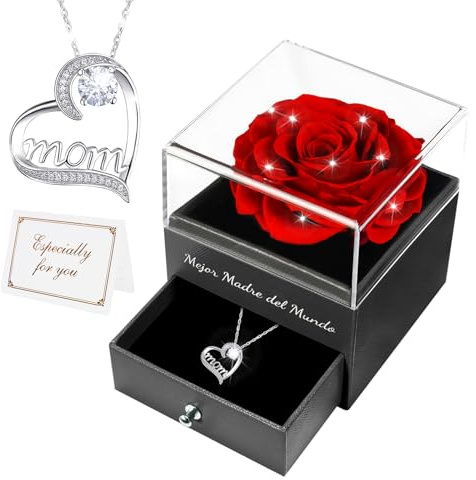 Miofula Rosa Eterna Regalo Madre,Rosa Eterna Natural Flores Preservadas con Collar Plata Regalo Mama,Regalos Originales para Madres,Regalo Cumpleaños Madre,Flor Eterna Regalos Navidad Dia de la Madre