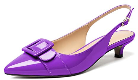 elashe Donna Scarpe Tacco Basso Slingback Décolleté Kitten Heels a Punta 1.4'' Tacco Gattino Estivi Comode Viola EU37