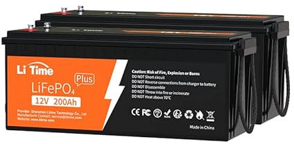 LiTime Batterie 12V 200Ah Plus Lithium LiFePO4 avec BMS 200A, 4000+Cycles Profonds, Puissance de Sortie maximale de 2560W, Parfait pour RV, Solaire, Marine, Hors réseau