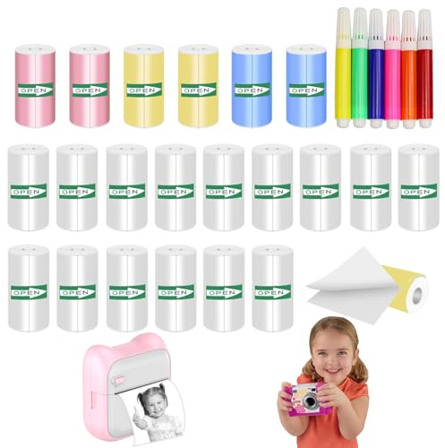 AIVORO 21 Rollen Mini Drucker Sticker: Thermal Paper Thermal Rolls - Mini Thermal Printer Papier, Thermopapier für Kinder Drucker und Selbstklebender Bedruckbarer Aufkleber (57 x 30 mm)