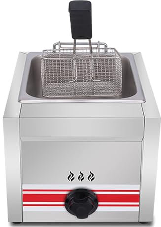 WBRSybUK 10L/20L Stainless Steel LPG Fryer, Commercial Gas Fryer, Adjustable Firepower, For Chips Donuts, Detachable Basket And Lid, Non Stick Coating Easy Clean,10L