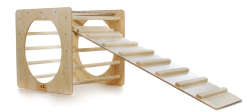 joy of nature 2in1 Holz Kletterrampe & Rutschbrett für Kletterdreieck - Montessori Indoor Rutsche ab 1 Jahr - Naturspielzeug 120x40 cm - Handgefertigt in Europa