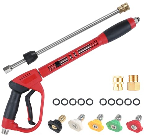 Pistola limpiadora de alta presión, pistola de lavado de 5000 PSI potente con extensión de varilla, lavado urbo de 40 pulgadas de longitud, conexión rápida de 1/4 pulgadas, conexión de manguera de