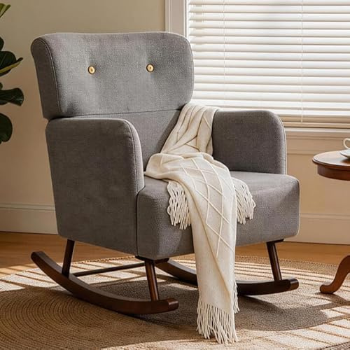 COCO DESIGN Fabric Rocking Chair, Rocking Chair for Nursery Indoor for Living Room, Modern Glider Rocker Chair(Grey)