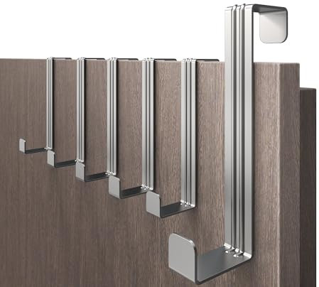 4smile Türhaken zum Einhängen, Edelstahl - 6 Stück Kleiderhaken an Tür, platzsparende Haken zum Einhängen, universell einsetzbar - Flexible Türgarderobe, stabile Türhakenleiste