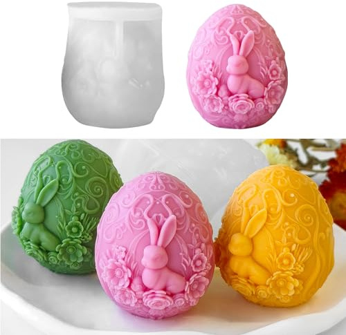 Moldes de silicona para fundición de Pascua, forma de conejo de Pascua, moldes de velas para fundir, moldes de huevo de Pascua 3D, moldes de silicona, molde de fundición de Pascua, conejo de Pascua,