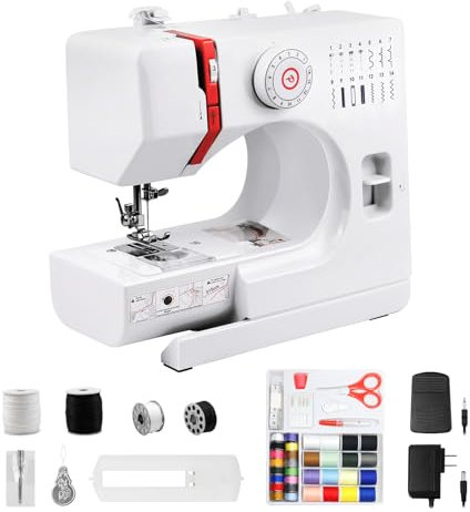 SMOCTAR Macchina da cucire per principianti, 14 programmi, piccole macchine da cucire per bambini, macchina da cucire a mano, mini macchina da cucire elettrica portatile con pedale e kit da cucito
