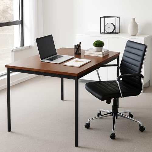 FurnitureR Tables de Conférence Rectangulaires en Brune, pour 4 à 6 Personnes, Plateau en Bois Epais avec Structure Métallique, pour Formations, Réunions, Conférences, 120x70x75cm
