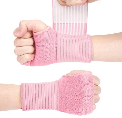ACWOO Fascia da Polso 2 Pezzi, Supporto Polso Elastica Ambidestra, Tutore Tunnel Carpale, Palm Support per Dolori Articolari, Quotidiano, Frattura e Distorsione del Polso, sx e dx (Rosa)