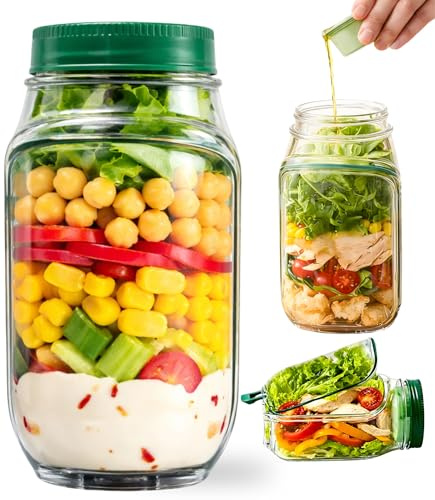 TMillions Vertical Layering Salad Pod with Built-in Bowl, Leak-Proof Dressing Pot & Separate Compartments — Portable Fresh Salad Container for Lunch, Work & Meal Prep